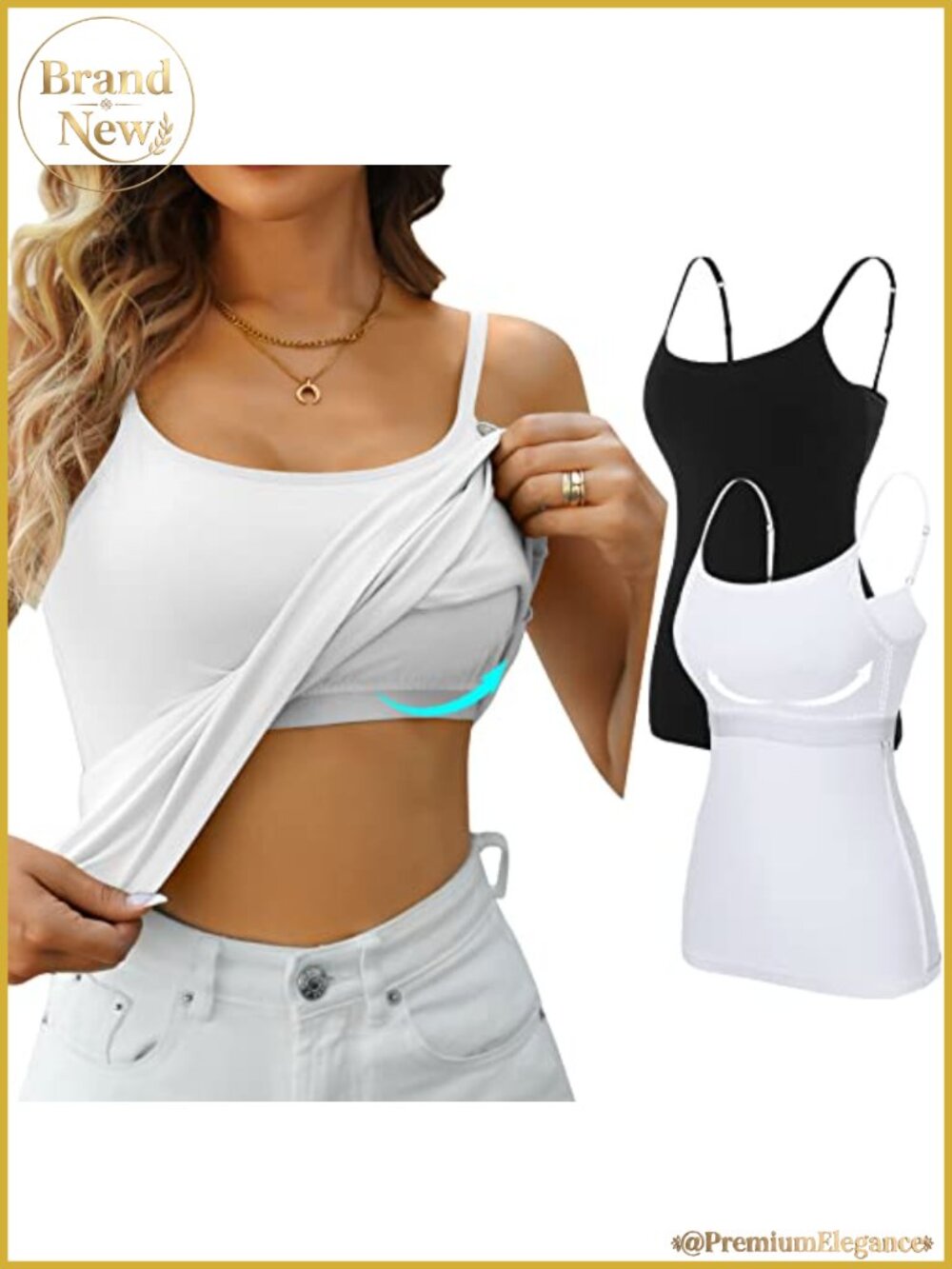 Cotton Tank Top with Built-in Shelf Bra 2 Pack Adjustable Straps
